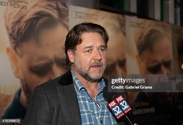 Russell Crowe attends a screening of 'The Water Diviner' at Kerasotes Showplace ICON on April 19, 2015 in Chicago, Illinois.