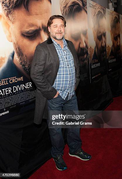 Russell Crowe attends a screening of 'The Water Diviner' at Kerasotes Showplace ICON on April 19, 2015 in Chicago, Illinois.