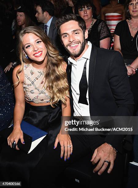 Lauren Akins and recording artist Thomas Rhett during the 50th Academy Of Country Music Awards at AT&T Stadium on April 19, 2015 in Arlington, Texas.