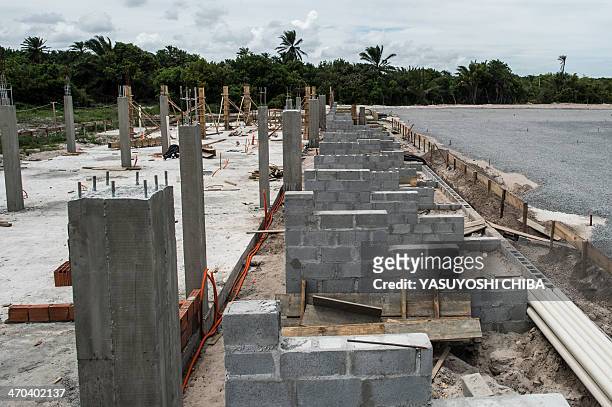 View of the football training center --still under construction-- in Praia do Forte, about 80 km north from Salvador in Bahia state, which will host...