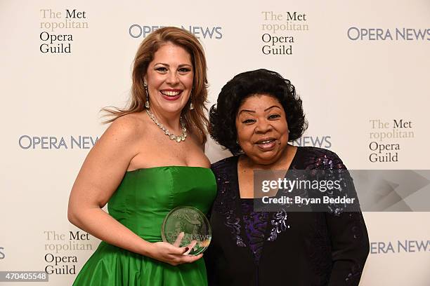 Opera singers Sondra Radvanovsky and Martina Arroyo attend the 10th Annual Opera News Awards at The Plaza Hotel on April 19, 2015 in New York City.