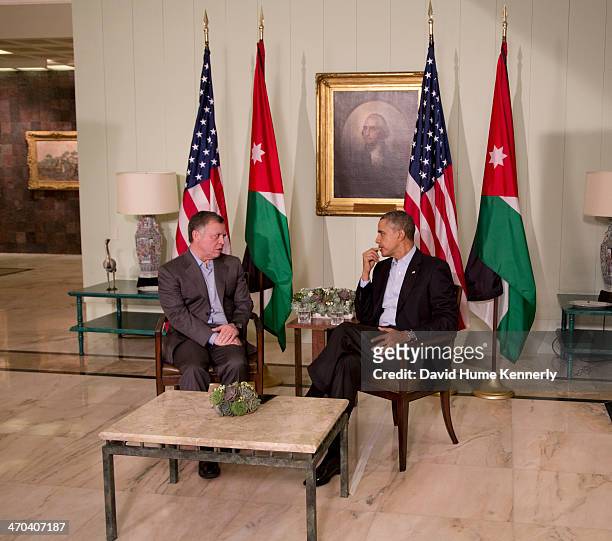 His Majesty King Abdullah II of Jordan and U.S. President Barack Obama at the Annenberg Retreat at Sunnylands, Rancho Mirage, California, February...