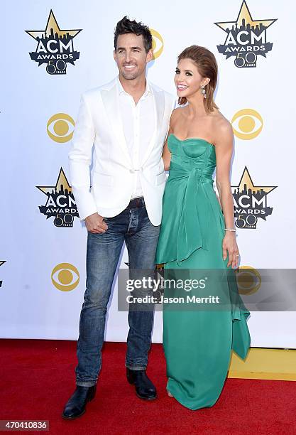 Singer Jake Owen and Lacey Buchanan attend the 50th Academy of Country Music Awards at AT&T Stadium on April 19, 2015 in Arlington, Texas.