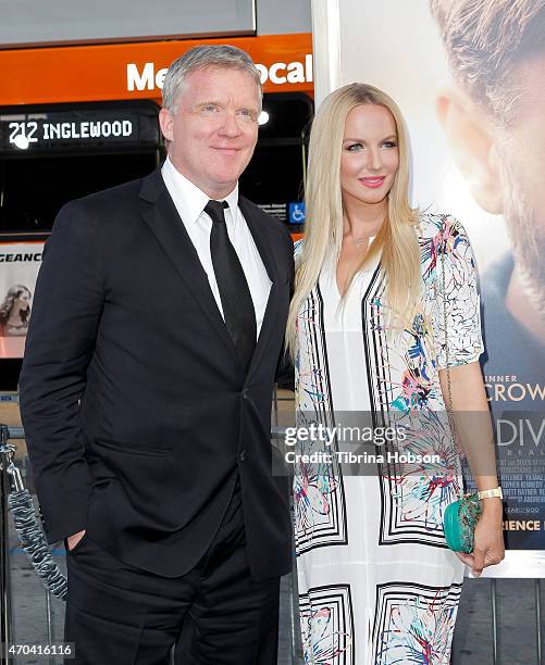 Anthony Michael Hall and Lucia Oskerova attend the premiere of 'The Water Diviner' at TCL Chinese Theatre on April 16, 2015 in Hollywood, California.