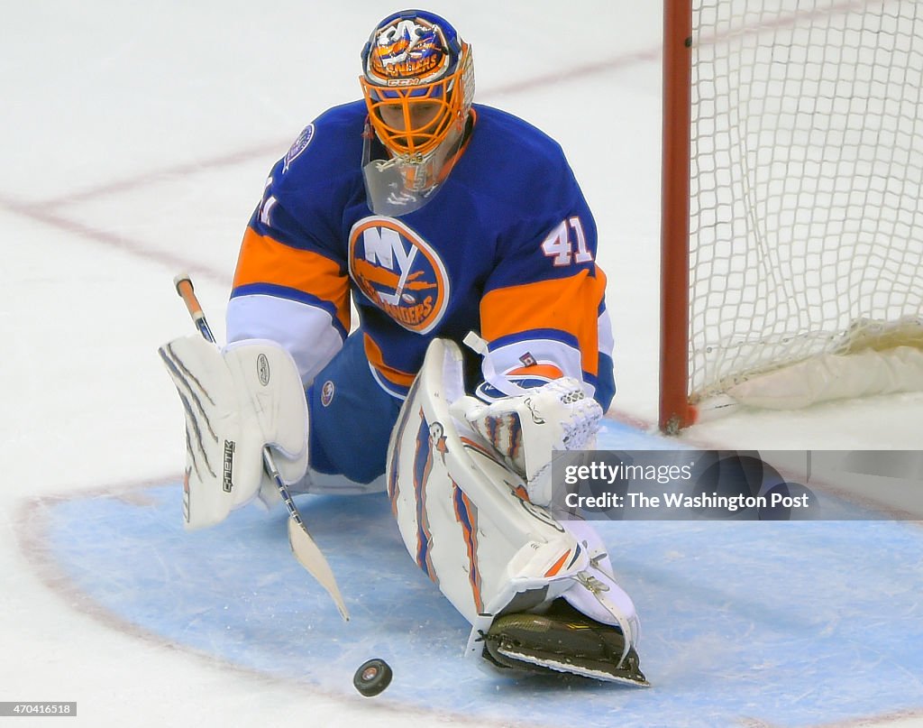 Washington Capitals play the New York Islanders in game 3 of the first round of the NHL playoffs