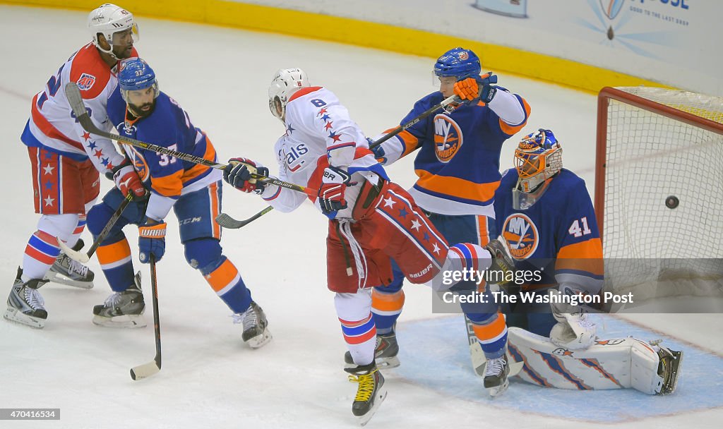 Washington Capitals play the New York Islanders in game 3 of the first round of the NHL playoffs