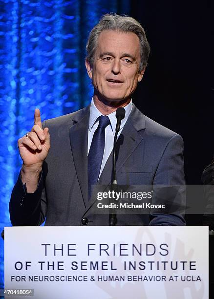 Bobby Shriver presents onstage at UCLA's The Friends Of The Semel Institute Great Minds Gala at the Beverly Wilshire Four Seasons Hotel on April 19,...