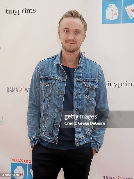 Actor Tom Felton arrives at the Milk + Bookies 6th Annual Story Time Celebration at Skirball Cultural Center on April 19, 2015 in Los Angeles,...