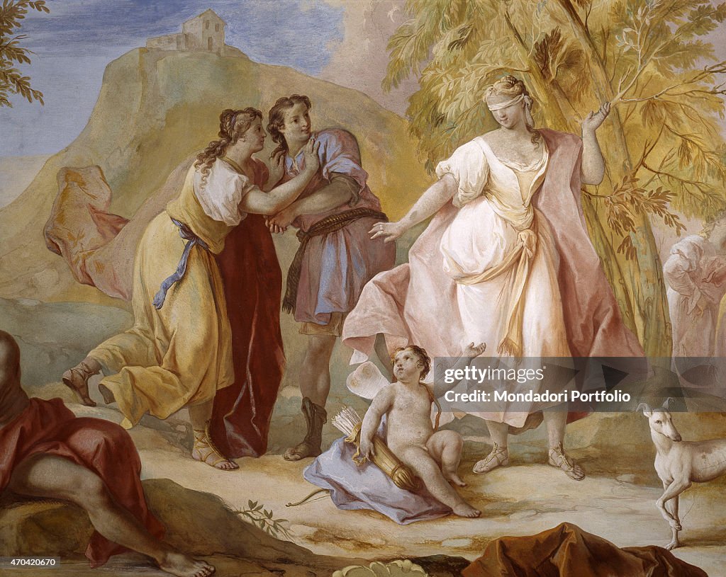 "Game of Blind Man's Buff (Gioco della mosca cieca), by Jacopo Guarana, c. 1770, 18th Century, fresco"