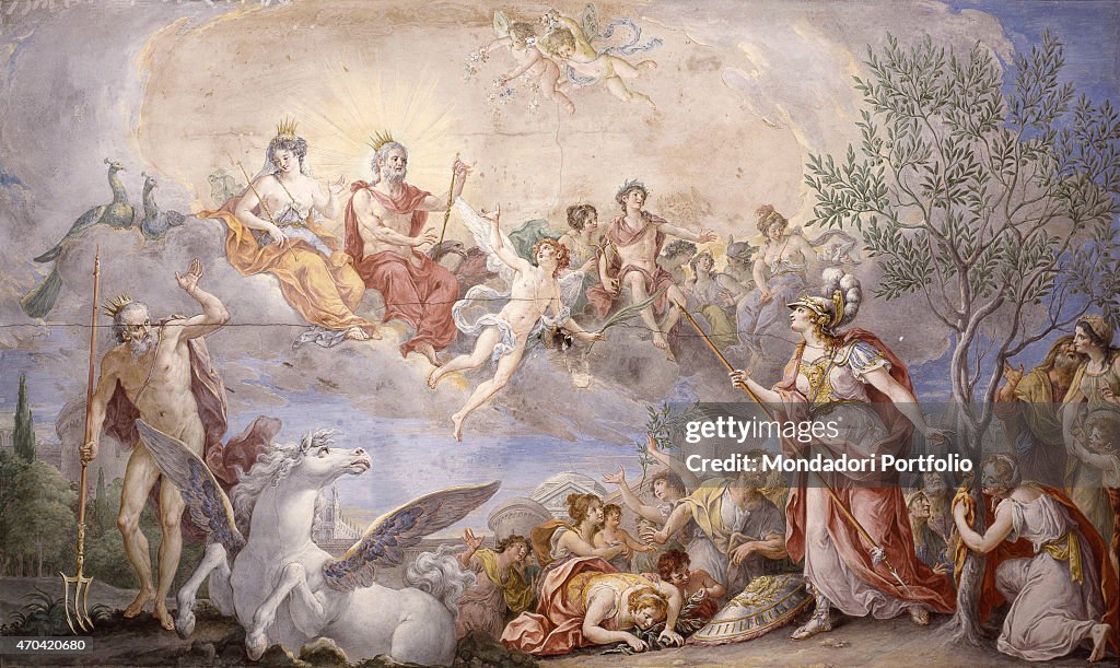 "Quarrel Between Athena and Poseidon (Contesa tra Atena e Poseidone), by Giambattista Mengardi, 1787, 18th Century, fresco"