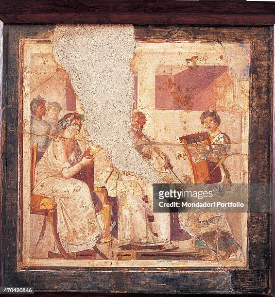 "Concert, by unknown artist, 30-40, 1st Century A.D., ripped fresco, 44 x 44 cm Italy, Campania, Naples, National Archaeological Museum, Room LXVIII,...