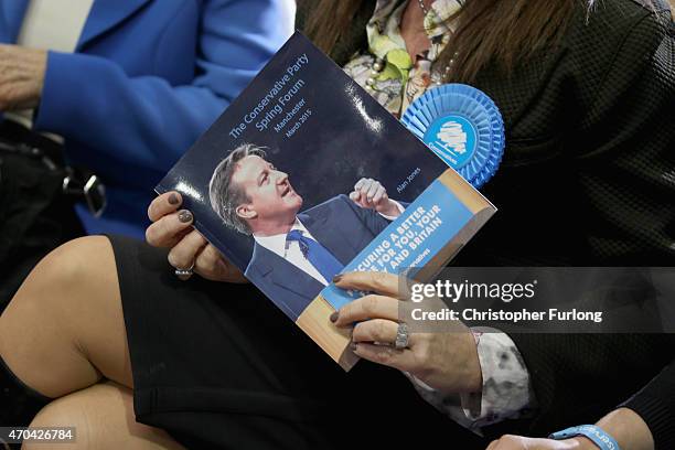 Conservative party supporters await the arrival of Prime Minister and leader of the Conservative Party, David Cameron and Chancellor George Osborne...