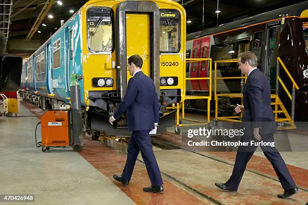 Prime Minister and leader of the Conservative Party, David Cameron and Chancellor George Osborne depart after addressing guests and supporters during...