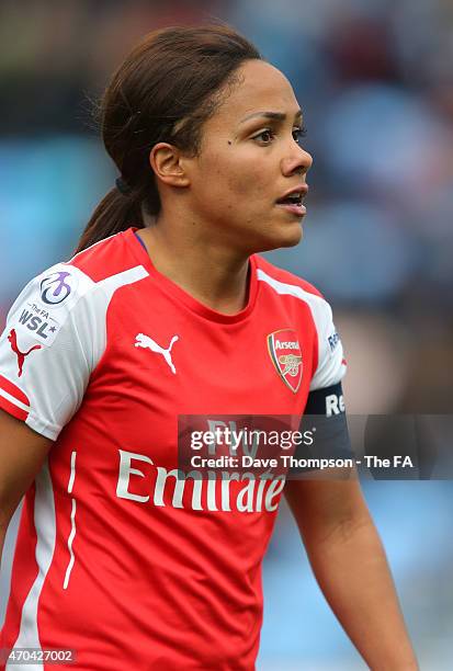 Alex Scott of Arsenal during the Women's Super League match between Manchester City and Arsenal at the Manchester City Academy Stadium on April 19,...