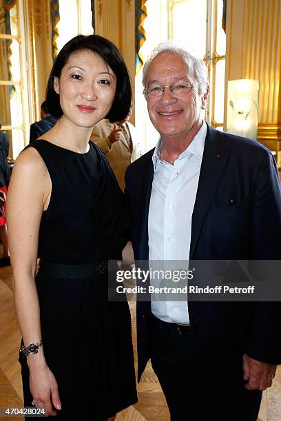French minister of Culture and Communication Fleur Pellerin and Bernard Murat attend the Reception in honor of the Nominated Molieres 2015 at...