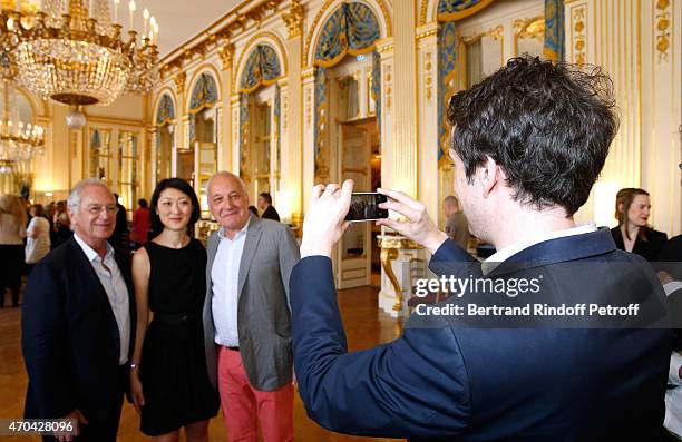 Bernard Murat, French minister of Culture and Communication Fleur Pellerin, Francois Berleand and Sebastien Thiery attend the Reception in honor of...