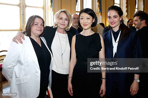 Myriam Boyer, Fanny Cottencon, French minister of Culture and Communication Fleur Pellerin and Marie Gillain attend the Reception in honor of the...