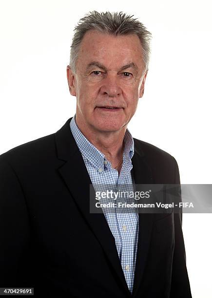 Head coach Ottmar Hitzfeld of Switzerland poses during the FIFA Team Workshop for the 2014 FIFA World Cup Brazil on February 19, 2014 in...