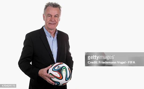 Head coach Ottmar Hitzfeld of Switzerland poses during the FIFA Team Workshop for the 2014 FIFA World Cup Brazil on February 19, 2014 in...