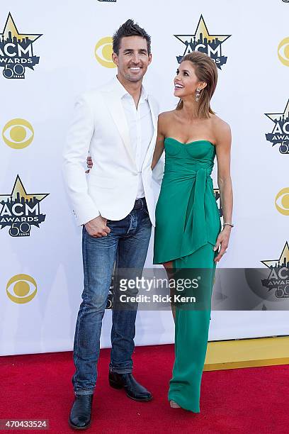 Singer Jake Owen and Lacey Buchanan attend the 50th Academy Of Country Music Awards at AT&T Stadium on April 19, 2015 in Arlington, Texas.