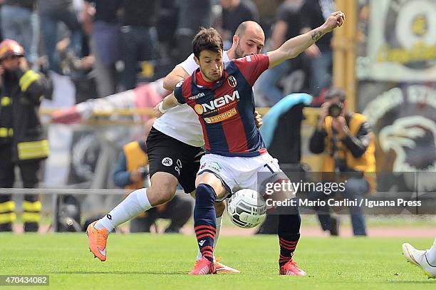 Gianluca Sansone of Bologna FC in action during the Serie B match between Bologna FC and AC Spezia at Stadio Renato Dall'Ara on April 18, 2015 in...