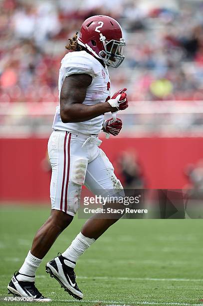 Derrick Henry of the White team leaves the field during the University of Alabama Crimson Tide A-day spring game at Bryant-Denny Stadium on April 18,...