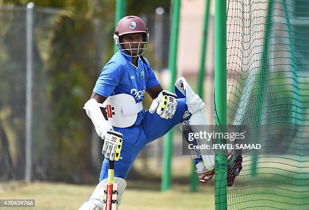 West Indies cricketer Shiv Chanderpaul waits for his turn to bat during a training session at the Grenada National Stadium in Saint George's on April...