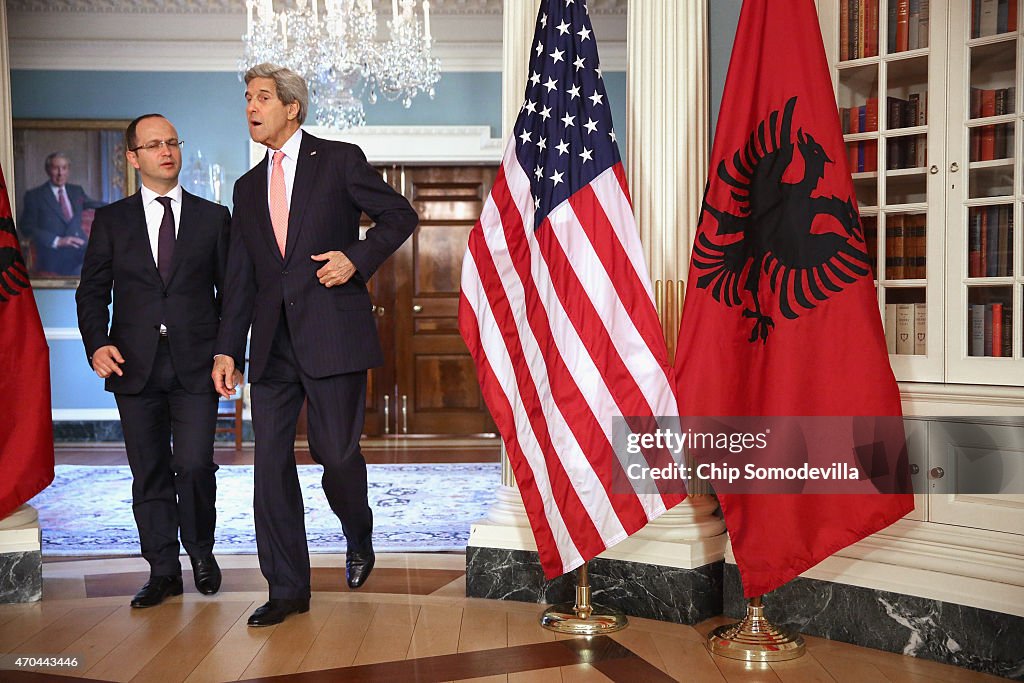 John Kerry Meets With Albanian FM At State Department
