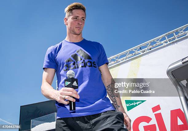 Atletico de Madrid football player Fernando Torres presents the new Ultra Boost Adidas trainers at Vincci Hotel on April 20, 2015 in Madrid, Spain.