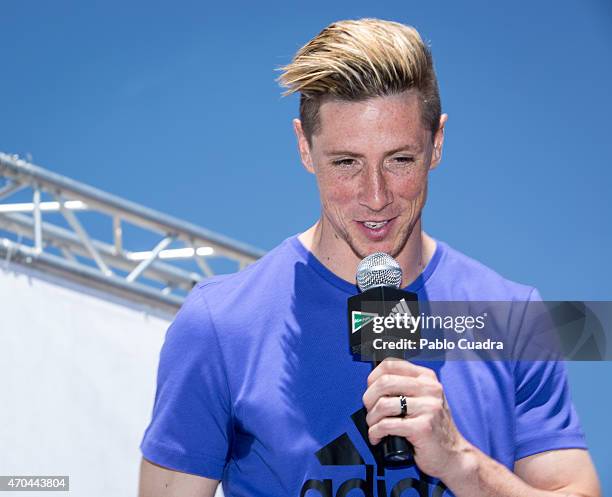 Atletico de Madrid football player Fernando Torres presents the new Ultra Boost Adidas trainers at Vincci Hotel on April 20, 2015 in Madrid, Spain.