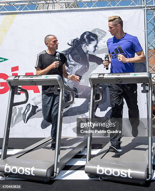 Chema Martinez and Fernando Torres present the new Ultra Boost Adidas trainers at Vincci Hotel on April 20, 2015 in Madrid, Spain.