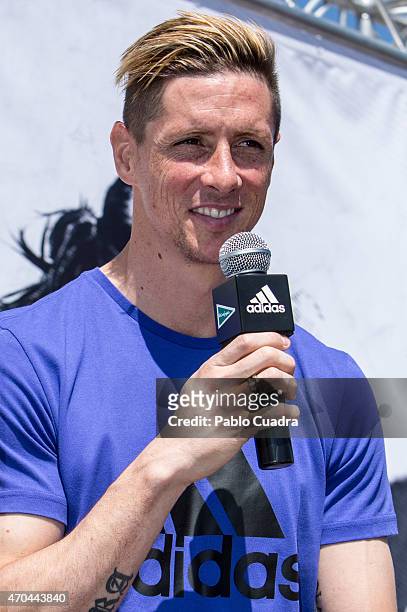 Atletico de Madrid football player Fernando Torres presents the new Ultra Boost Adidas trainers at Vincci Hotel on April 20, 2015 in Madrid, Spain.