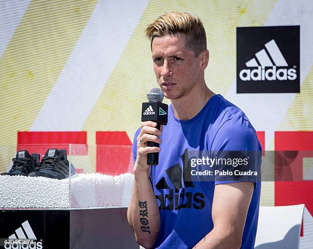 Atletico de Madrid football player Fernando Torres presents the new Ultra Boost Adidas trainers at Vincci Hotel on April 20, 2015 in Madrid, Spain.