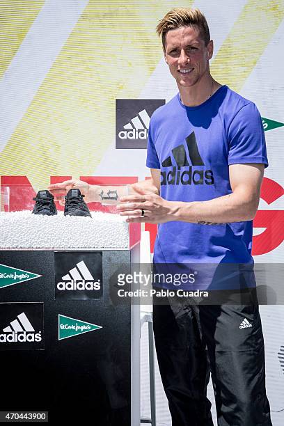 Atletico de Madrid football player Fernando Torres presents the new Ultra Boost Adidas trainers at Vincci Hotel on April 20, 2015 in Madrid, Spain.