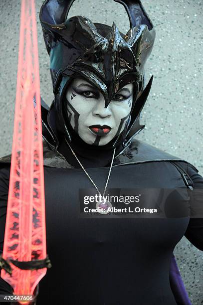 Cosplayer Jaded_Bleu dressed as MalefiSith Disney/Star Wars mashup on Day Four of Disney's 2015 Star Wars Celebration held at the Anaheim Convention...