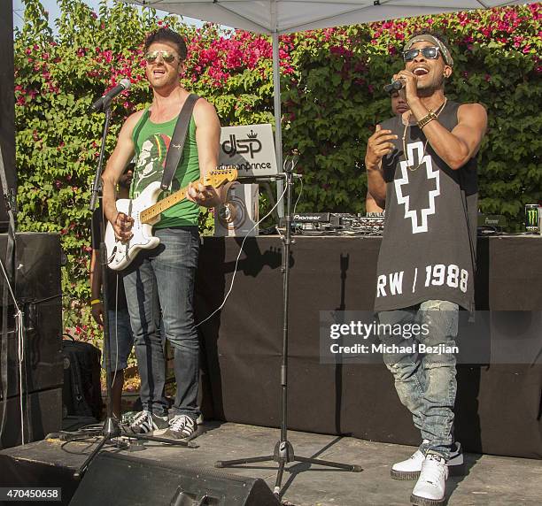 Recording Artists Mark Pelli and Elijah Blake perform at Pool Party at The Desert Compound Presented by Bullett on April 19, 2015 in Bermuda Dunes,...