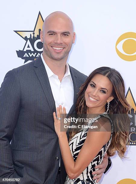 Professional football player Mike Caussin and actress/singer Jana Kramer attend the 50th Academy Of Country Music Awards at AT&T Stadium on April 19,...