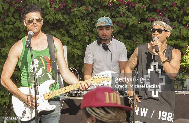 Recording Artists Mark Pelli and Elijah Blake and DJ perform at Pool Party at The Desert Compound Presented by Bullett on April 19, 2015 in Bermuda...