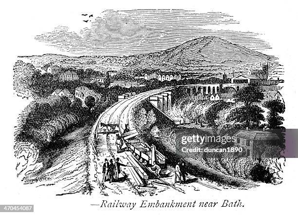 railway embankment - bath england stock illustrations