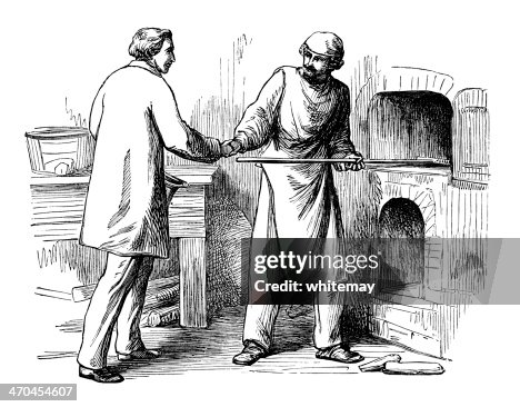 Victorian baker greeting a visitor Victorian baker greeting a visitor