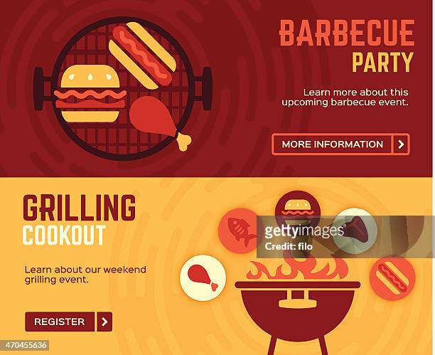 illustrazioni stock, clip art, cartoni animati e icone di tendenza di barbecue grill banner grigliata - sausage sizzle