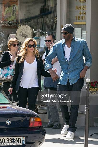 Kobe Bryant, 24 of the 'Los Angeles Lakers' and his wife Vanessa Laine Bryant are seen leaving the 'Maison de la Truffe' restaurant on April 20, 2015...