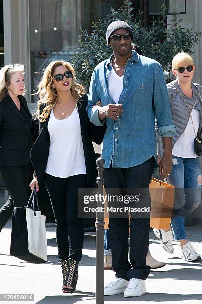 Kobe Bryant, 24 of the 'Los Angeles Lakers' and his wife Vanessa Laine Bryant are seen leaving the 'Maison de la Truffe' restaurant on April 20, 2015...