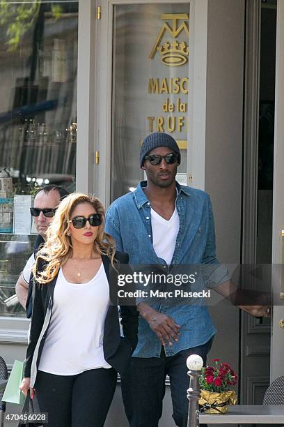 Kobe Bryant, 24 of the 'Los Angeles Lakers' and his wife Vanessa Laine Bryant are seen leaving the 'Maison de la Truffe' restaurant on April 20, 2015...