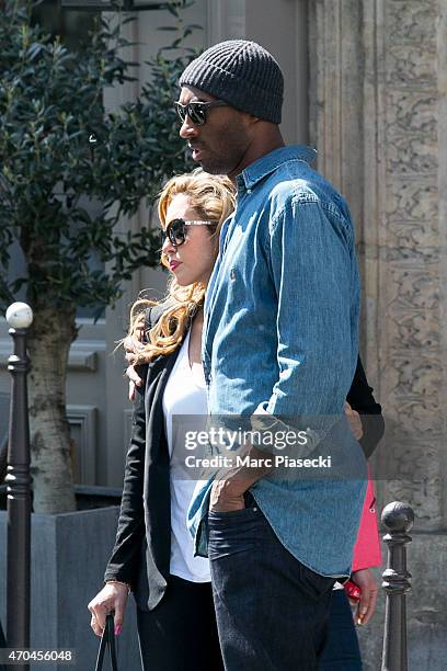 Kobe Bryant, 24 of the 'Los Angeles Lakers' and his wife Vanessa Laine Bryant are seen leaving the 'Maison de la Truffe' restaurant on April 20, 2015...