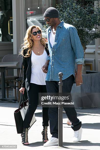 Kobe Bryant, 24 of the 'Los Angeles Lakers' and his wife Vanessa Laine Bryant are seen leaving the 'Maison de la Truffe' restaurant on April 20, 2015...