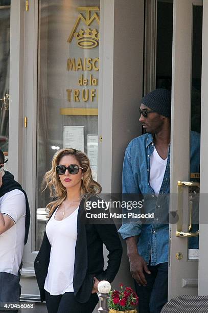 Kobe Bryant, 24 of the 'Los Angeles Lakers' and his wife Vanessa Laine Bryant are seen leaving the 'Maison de la Truffe' restaurant on April 20, 2015...