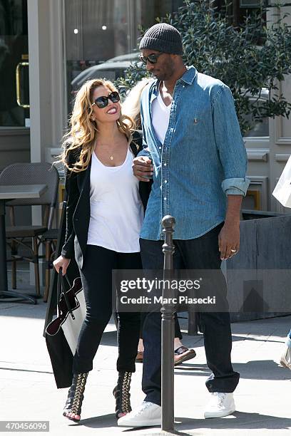 Kobe Bryant, 24 of the 'Los Angeles Lakers' and his wife Vanessa Laine Bryant are seen leaving the 'Maison de la Truffe' restaurant on April 20, 2015...