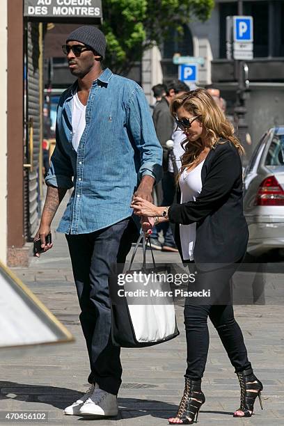 Kobe Bryant, 24 of the 'Los Angeles Lakers' and his wife Vanessa Laine Bryant arrive at the 'Christian Louboutin' mens shoes store on April 20, 2015...