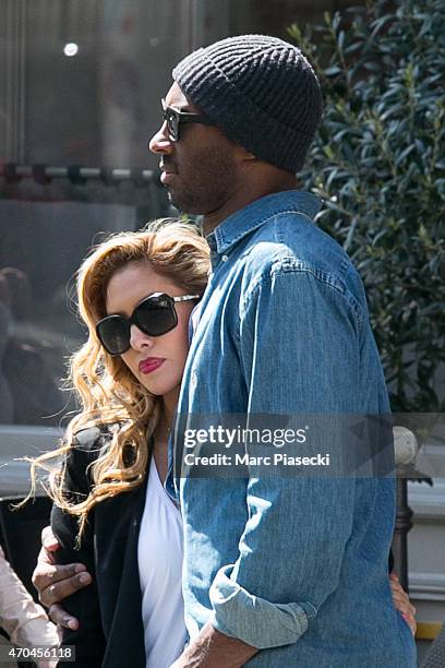 Kobe Bryant, 24 of the 'Los Angeles Lakers' and his wife Vanessa Laine Bryant are seen leaving the 'Maison de la Truffe' restaurant on April 20, 2015...